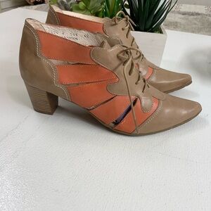 Fidji Tan and Orange Heeled Boots with Cutout Design